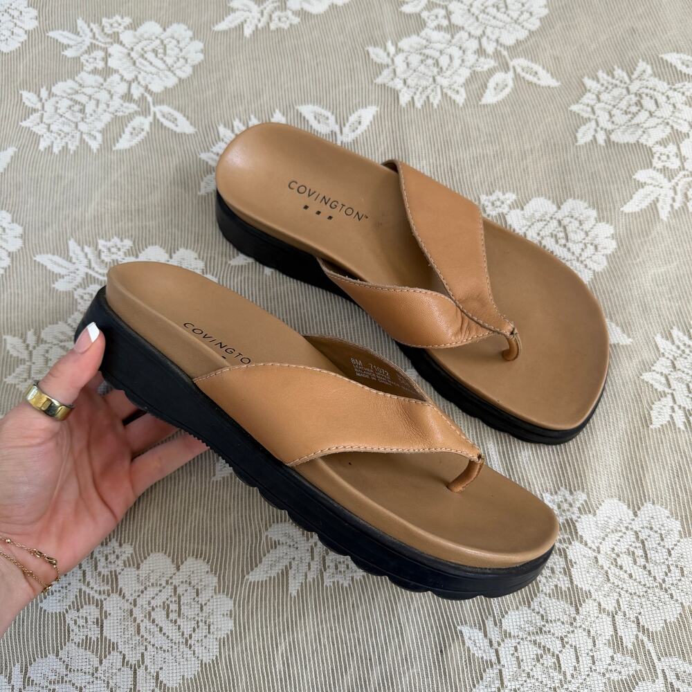 Y2K Covington Tan Leather Platform Sandals Size 8